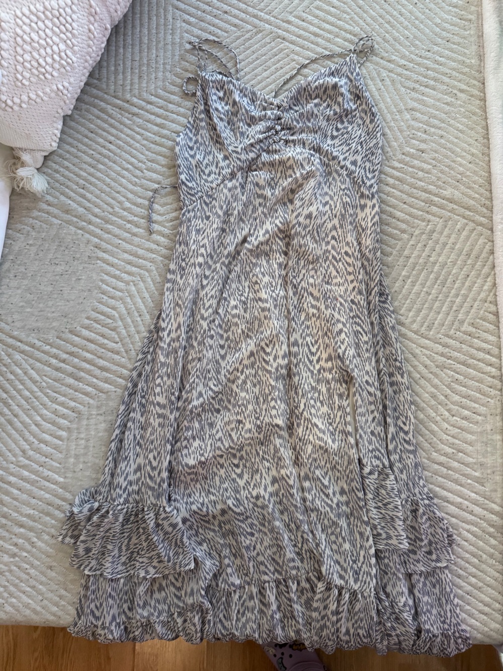 Zara Taupe & Cream Printed Ruffle Hem Maxi Dress